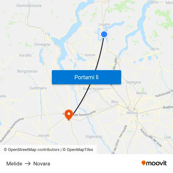 Melide to Novara map