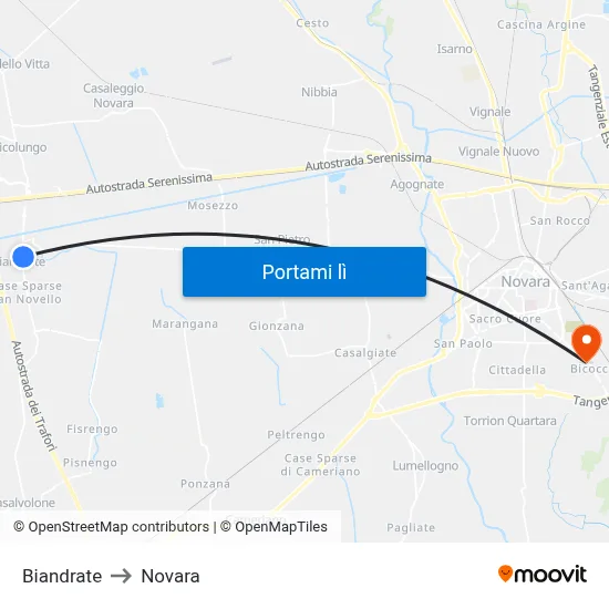 Biandrate to Novara map