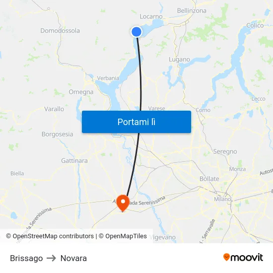 Brissago to Novara map