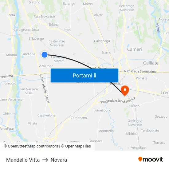 Mandello Vitta to Novara map