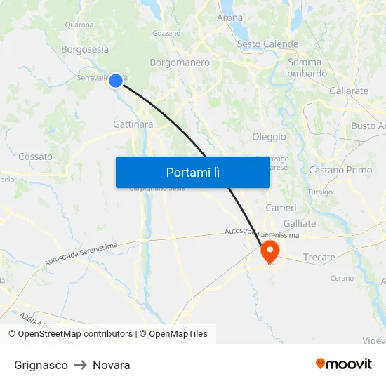 Grignasco to Novara map