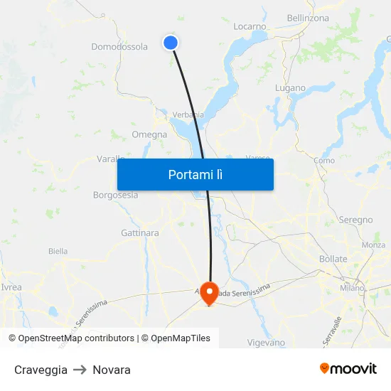 Craveggia to Novara map