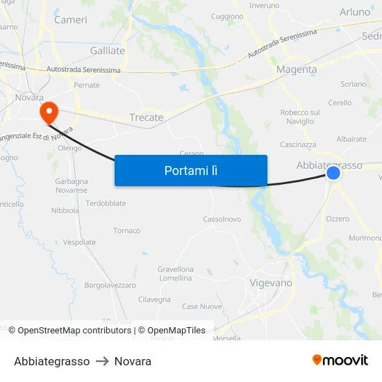 Abbiategrasso to Novara map