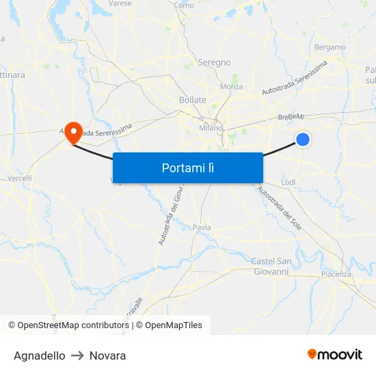 Agnadello to Novara map