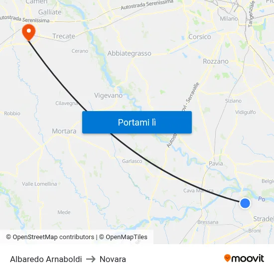Albaredo Arnaboldi to Novara map