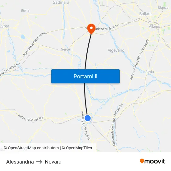 Alessandria to Novara map