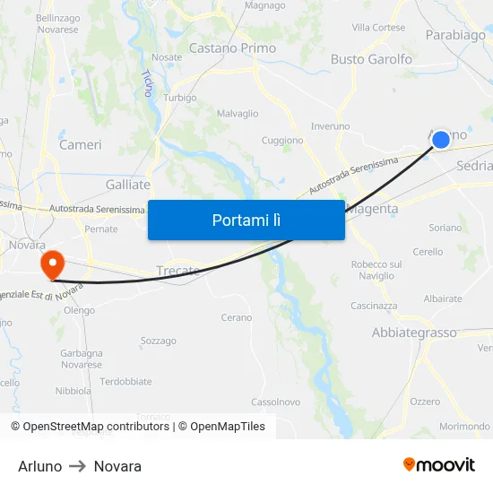 Arluno to Novara map