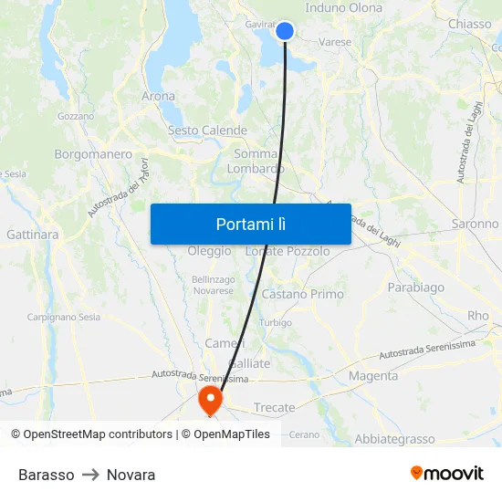 Barasso to Novara map