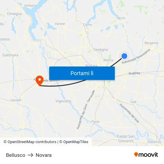 Bellusco to Novara map