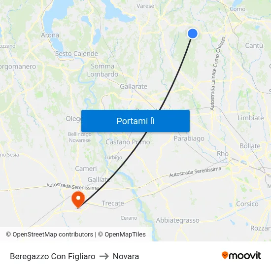 Beregazzo Con Figliaro to Novara map