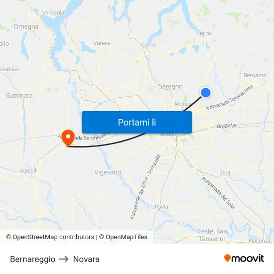 Bernareggio to Novara map