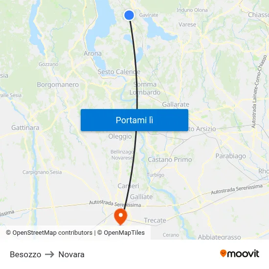 Besozzo to Novara map