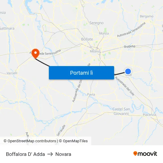 Boffalora D' Adda to Novara map