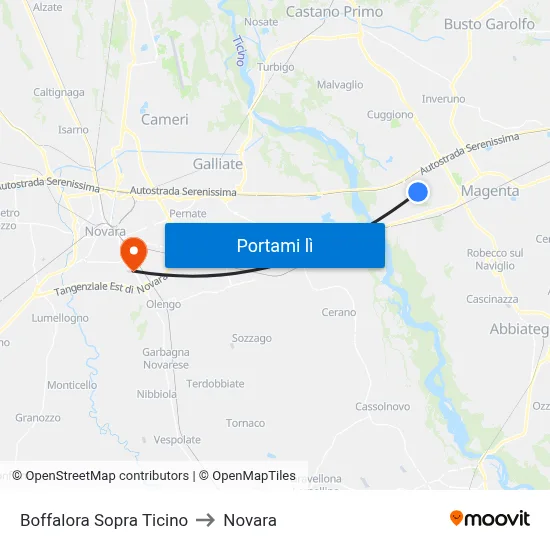 Boffalora Sopra Ticino to Novara map