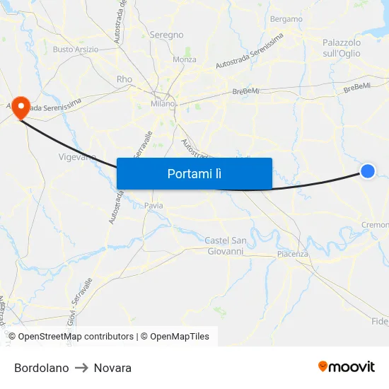 Bordolano to Novara map
