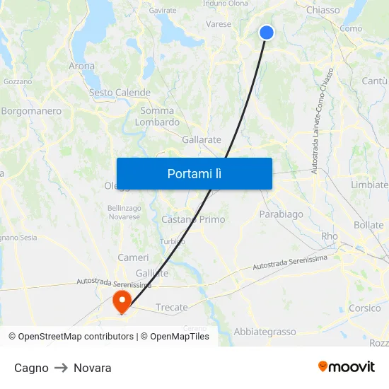 Cagno to Novara map