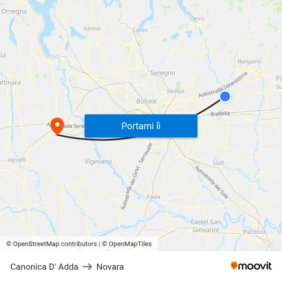 Canonica D' Adda to Novara map