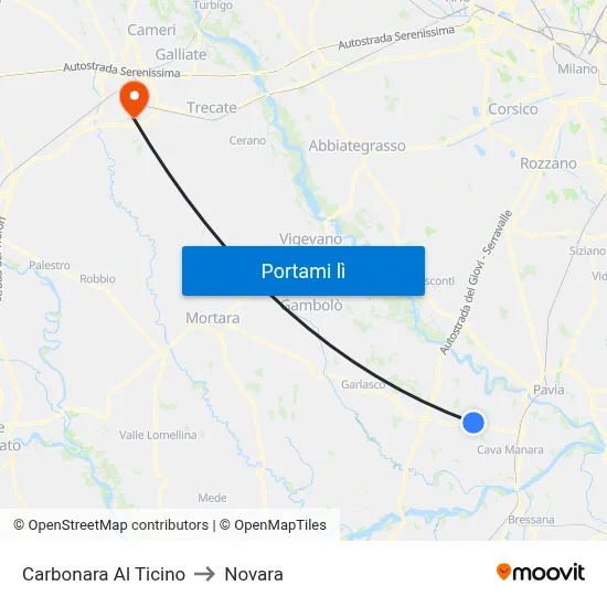 Carbonara Al Ticino to Novara map