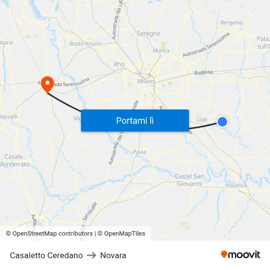 Casaletto Ceredano to Novara map