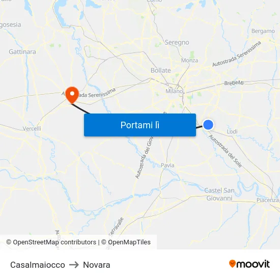 Casalmaiocco to Novara map