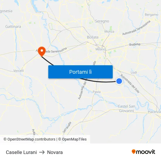 Caselle Lurani to Novara map