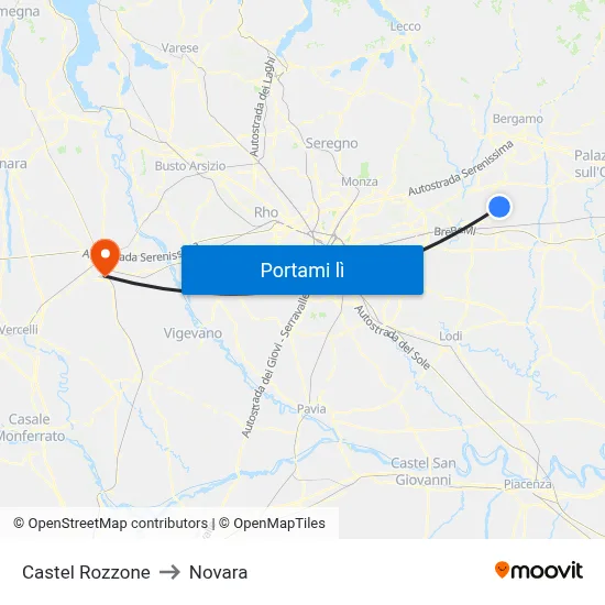 Castel Rozzone to Novara map