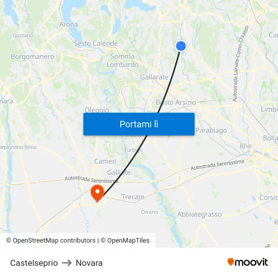 Castelseprio to Novara map
