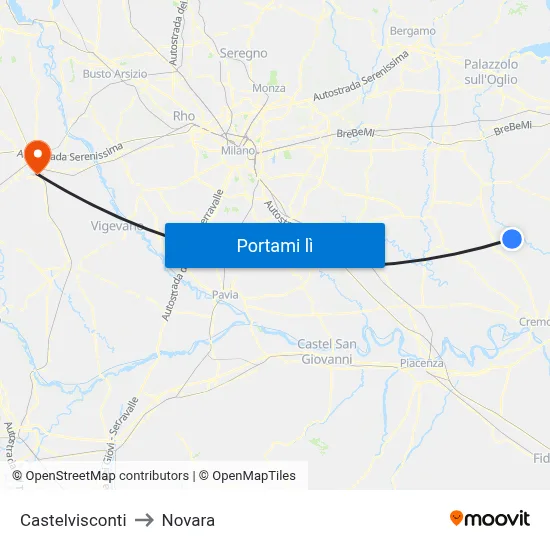 Castelvisconti to Novara map