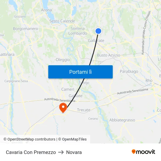Cavaria Con Premezzo to Novara map