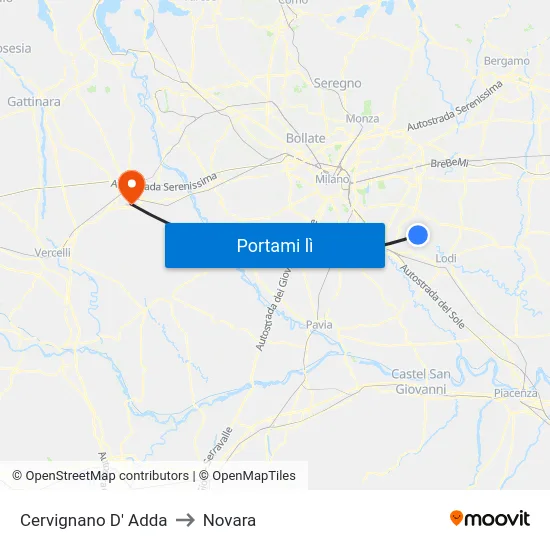 Cervignano D' Adda to Novara map