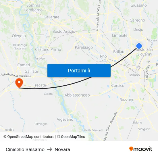 Cinisello Balsamo to Novara map