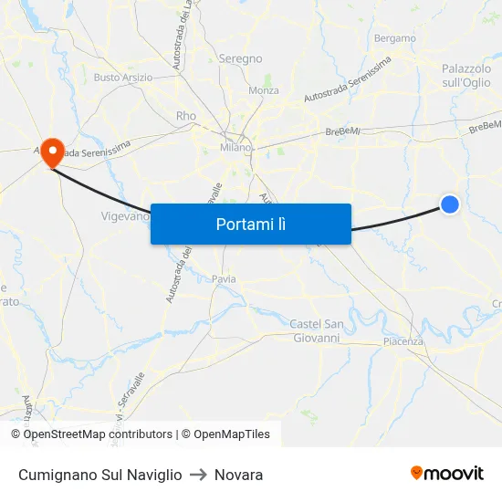 Cumignano Sul Naviglio to Novara map
