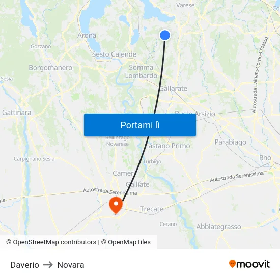 Daverio to Novara map