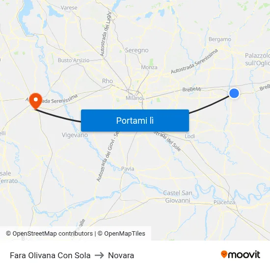 Fara Olivana Con Sola to Novara map