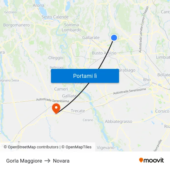 Gorla Maggiore to Novara map