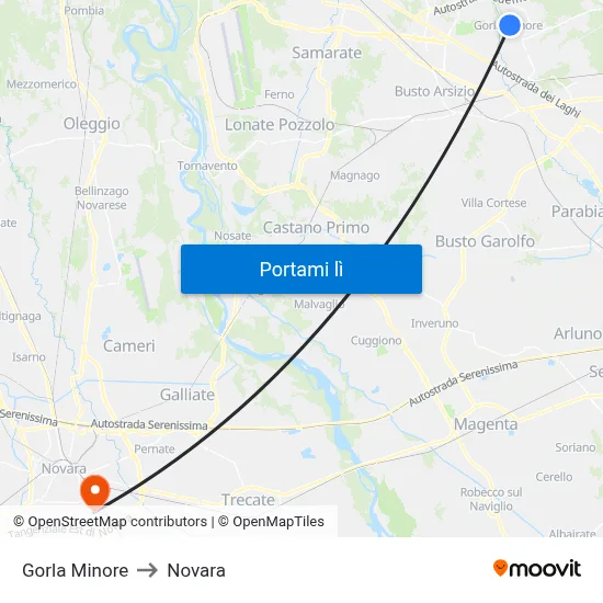 Gorla Minore to Novara map