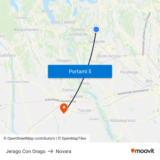Jerago Con Orago to Novara map