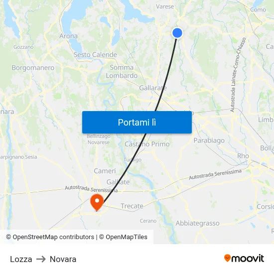 Lozza to Novara map