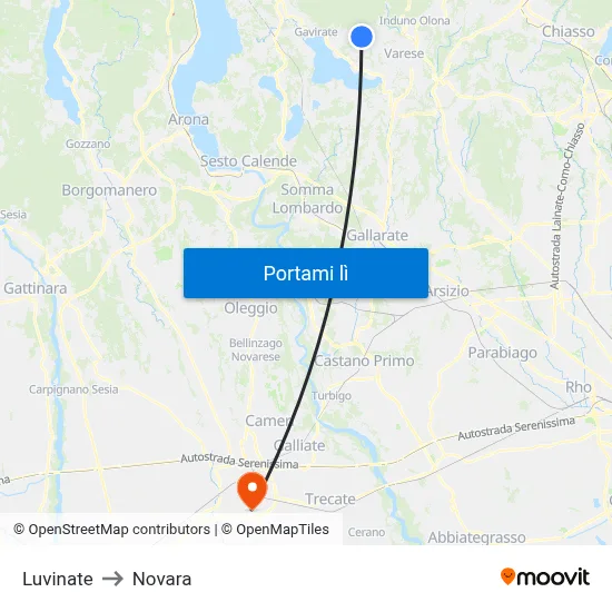 Luvinate to Novara map
