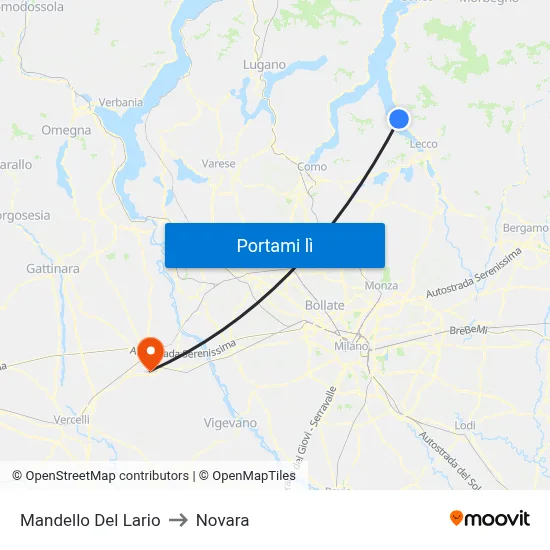 Mandello Del Lario to Novara map