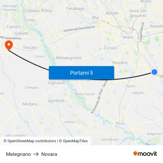 Melegnano to Novara map