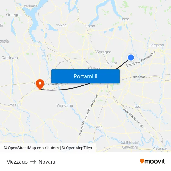 Mezzago to Novara map