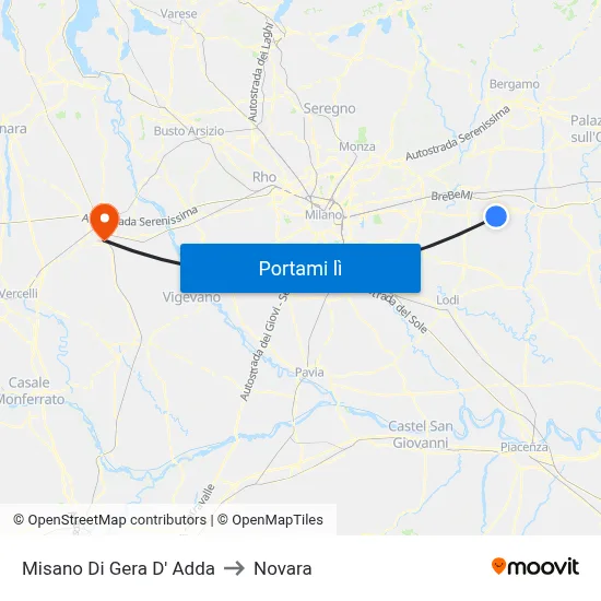 Misano Di Gera D' Adda to Novara map