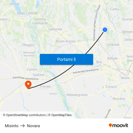 Misinto to Novara map