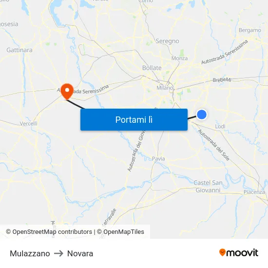 Mulazzano to Novara map