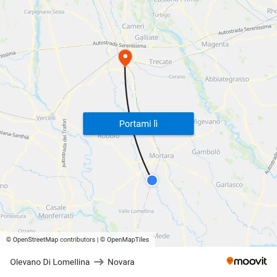 Olevano Di Lomellina to Novara map