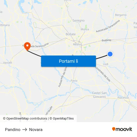 Pandino to Novara map