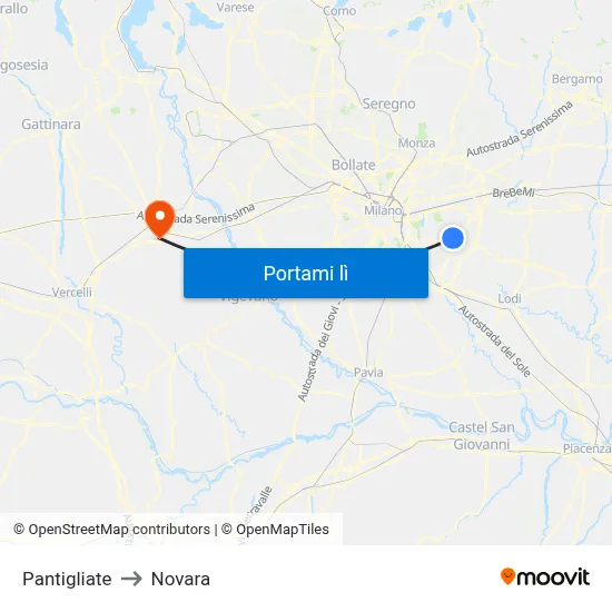 Pantigliate to Novara map