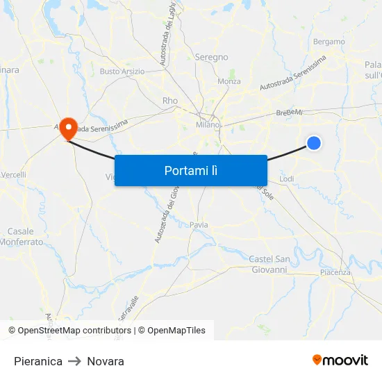 Pieranica to Novara map