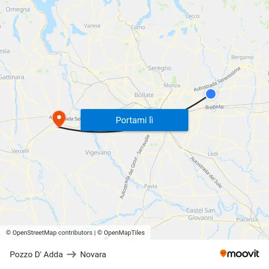 Pozzo D' Adda to Novara map
